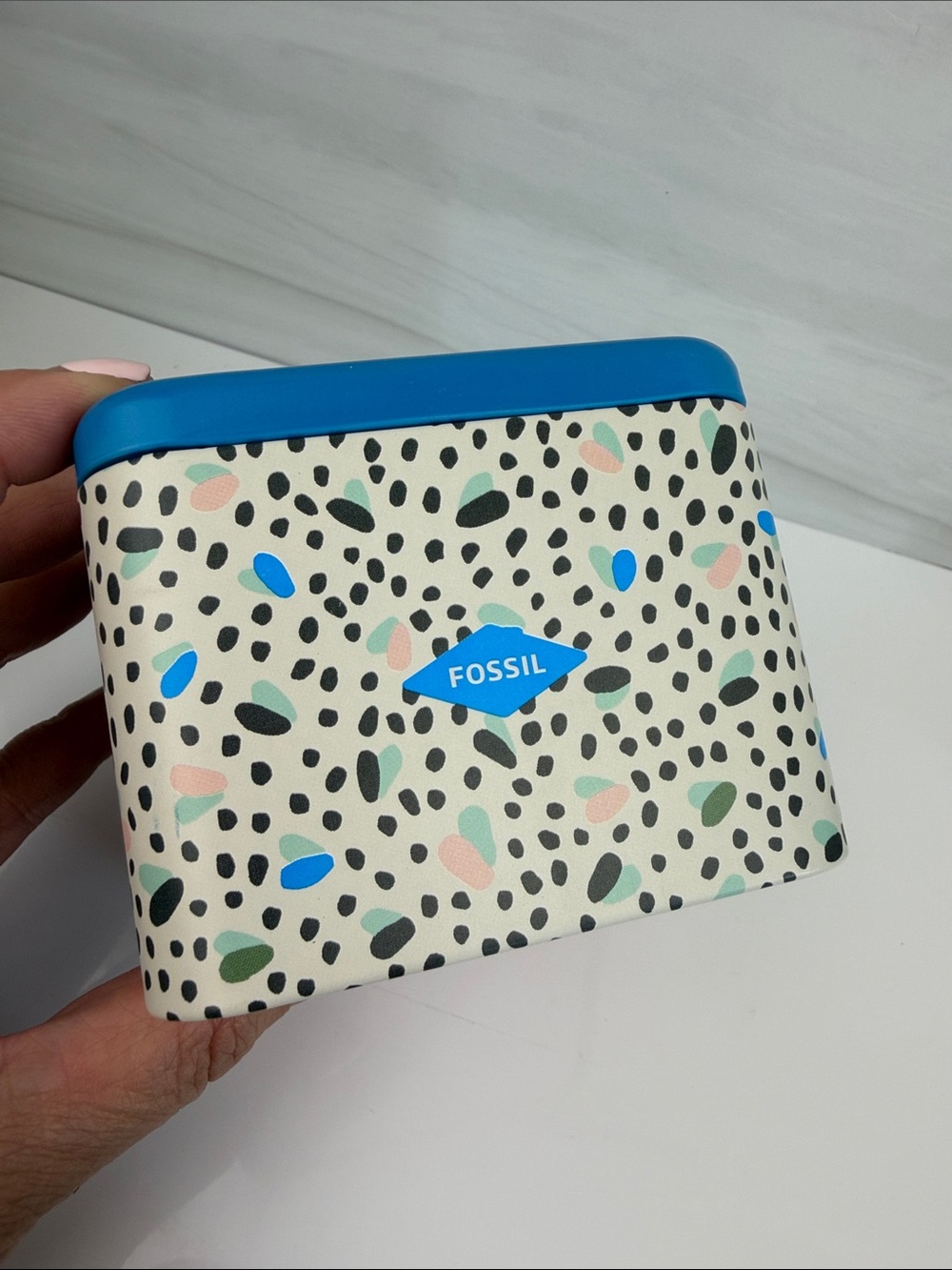 FOSSIL Blue Key Pattern Decorative Tin Box - Watch container - Picture 4 of 7